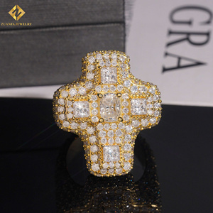 ZUANFA JEWELRY S925 Cross Shape Moissanite <b>Cocktail</b> <b>Ring</b> 18K <b>Gold</b> Plated Pave Setting Luxury Unisex Party Jewelry Man <b>Ring</b> - Product Image 2