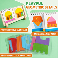 Jeu de puzzle géométrique pour designer de maisons, 60 défis visuels, 15 cartes de formes transparentes, support d'affichage en bois, éducatif pour tous les âges