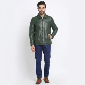 Custom New Premium Design Coated Leather Fabric <b>Waterproof</b> Breathable Vintage Motor Bike Fashion <b>Jackets</b> Stand Collar Front Men - Product Image 1