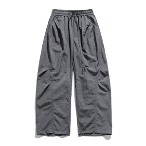 Customized logo Summer lazy wind Joker simple machete pants <b>elastic</b> waist <b>lace</b> loose profile casual pants men breathable cool - Product Image 4