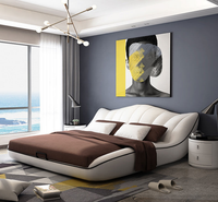 Lit King Size de Luxe, Mobilier de Chambre Moderne, Cadre de Lit Élégant en Bois, Lit Rembourré en Cuir avec Rangement