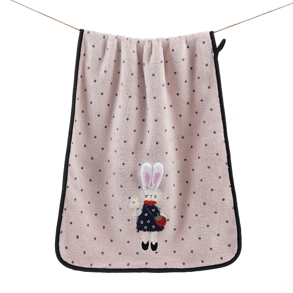 Serviette lapin à pois en molleton corail [rose clair]