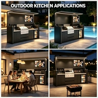 Ilha de Cozinha Modular Moderna em Aço Inoxidável 304 para Exterior com Pia Embutida, TV Externa, Coifa e Refrigerador para Jardim e Pátio