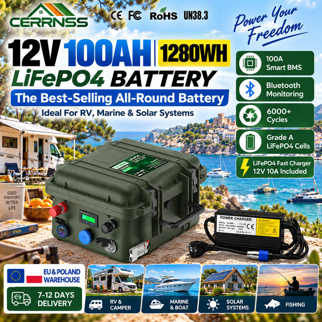 CERRNSS 12v 24v 100ah 140ah 200ah 300ah Waterproof Portable Power Station Solar Lithium LifePO4 Battery Pack for Boat Campers