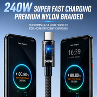 Câble de charge super rapide PD 240W Type-C vers Type-C USB-A vers C avec matériau tressé et affichage numérique LED pour téléphone 18 17