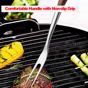 Ustensile de barbecue d'extérieur 3 pièces Spatule Fourchette Pince Accessoires de grillade à usage intensif Manche en bois Ensemble d'outils de barbecue en acier inoxydable - Product Image 5
