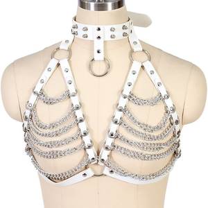 SacKnove 51155 クールな女性用ゴシックパンクスタッズ付き衣類、チェストハンギングとチェーン付き人気アクセサリー、襟付き女性用ボンデージブラ - Product Image 5