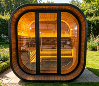 Sauna Kayu OEM/ODM untuk Luar Ruangan, Model Kubus dengan Kaca Panoramic, Pemanas Kayu Bakar dan Listrik untuk Rumah dan Taman