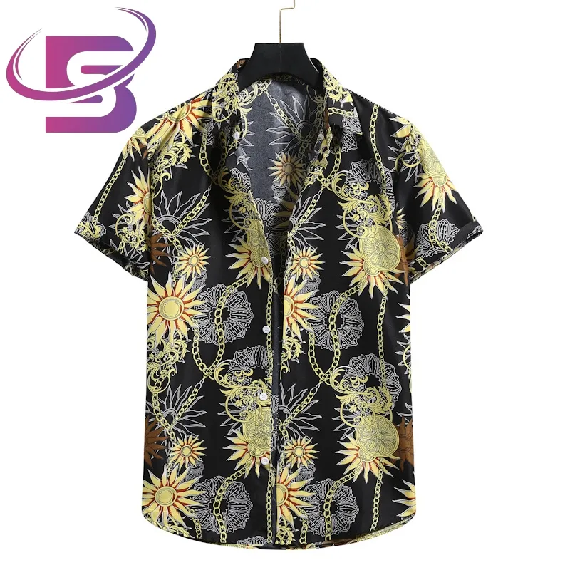 2023 new style OEM casual custom design Digital Print Button Up Short Sleeve Men's Beach Aloha Hawaiian Shirt