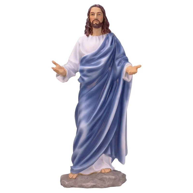 Estatuas religiosas católicas pintadas a mano estatua de Jesús de bienvenida de resina al por mayor