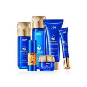 Set de Cuidado de la Piel de Seis Piezas con Ácido Hialurónico y Caviar OEM, Hidratante, Antienvejecimiento, Reparador, Azul, 100ml, 55g, 20ml, 0.7fl oz - Product Image 1