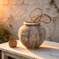 Vas Magnesium Oksida Rustic, Vas Resin Dekoratif Vintage, Vas Keramik untuk Dekorasi Rumah Gaya Farmhouse, Hiasan Meja