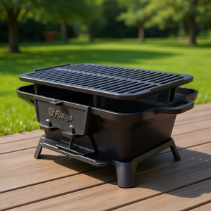 Parrilla de carbón ovalada de hierro fundido Fudojo para exteriores con función de plancha, pequeña parrilla para barbacoa para uso en jardín. - Product Image 2