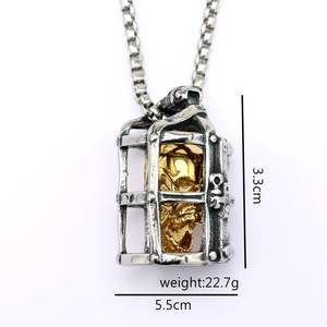 Colgante de acero inoxidable con diseño de jaula de prisión y calavera dorada para hombres y mujeres, collar de moda, regalo, joyería - Product Image 5