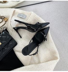 Mới Mùa Xuân Phong Cách Duy Nhất Lớp Bằng Sáng Chế Da Cao Gót Thời Trang Dép Gót Mỏng Cho Mùa Hè Bộ Sưu Tập - Product Image 4