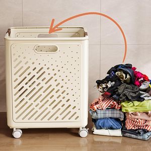 Large Capacity 60L Collapsible Plastic <strong>Laundry</strong> Hamper with Universal <strong>Wheels</strong> Breathable Bathroom Storage <strong>Basket</strong> - Product Image 3
