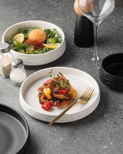 HOT Hotel Japanese Stone Pattern Frosted Eco-Friendly <b>Ceramic</b> Dinnerware <b>Sets</b> Vintage Rice Bowl Pasta Plate Japandi Style - Product Image 4