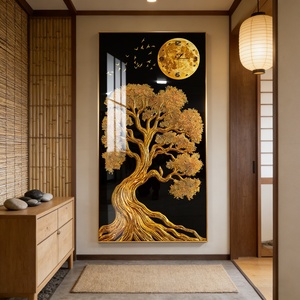 Arte Mural Moderno para Decoración del Hogar, Impresión HD, Paisaje de Árbol Dorado para Entrada, Sala de Estar, Pintura de Porcelana con Cristal LED - Product Image 6
