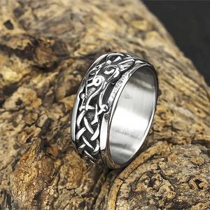 Anillo de Acero de Titanio para Hombre, Estilo Europeo Americano, Patrón de Cuervo Vikingo, Joyería Hip Hop, Regalo, Resistente al Óxido, Hipoalergénico - Product Image 3