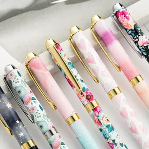 선전용 금속 선물 펜 다채로운 열전달 인쇄 주문 꽃 디자인 금 색깔 롤러 볼펜