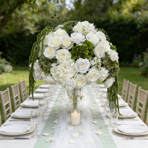 Bola de Flores Artificiales de Seda DKB Personalizada, Arreglo de Rosas Blancas Realistas, Decoración de Boda, Centro de Mesa - Product Image 3