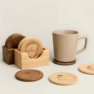 6-Pack Luxury Walnut Wood Drink Coasters Custom Engraving Design Japanese-Style <b>Heat</b>-Proof Durable <b>Reusable</b> Mats - Product Image 5