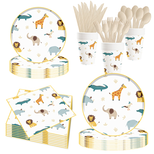 Juego de vajilla desechable de papel con temática de la selva y animales de safari DAMAI para fiestas infantiles - Product Image 4