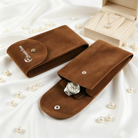 Pochette de montre en velours imprimée avec logo personnalisé, pochette à rabat en daim avec bouton-pression, rangement de luxe protecteur pour montres-bracelets et bijoux