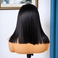 Perruque bandeau sans colle en cheveux humains vierges, sans dentelle, lisse, noir naturel, avec bande en soie glacée, prête à porter