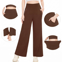 Pantalon large taille haute pour femmes grandes tailles avec poches, décontracté, ample, pour le yoga et le sport, personnalisation acceptée