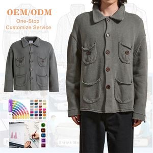Venta al por mayor 100% algodón coreano hombres suéter cárdigan OEM servicio de diseño logotipo personalizado en la parte delantera para la temporada de invierno - Product Image 1