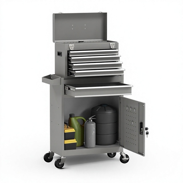 Custom 5-Drawer High Capacity Iron Steel Rolling Tool Box with Removable Cabinet Detachable Drawers & Lock-Grey Garage Workshop