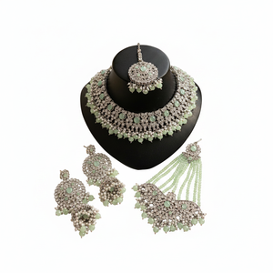 Gold Alloy Bridal Shadow Choker Necklace <b>Set</b> Earrings Maang Tikka Ethnic Trendy Handmade High Quality <b>Crystal</b> Rhinestone Latest - Product Image 2