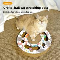 Griffoir classique en carton ondulé pour chat avec boule sonore et circuit de balles – Jouet écologique pour chat, auto-entretenant, avec fonctions de préhension et de jeu