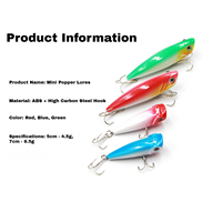 Leurres flottants miniatures 50mm 70mm, leurres de surface avec bruit et sonnette, appâts de pêche bioniques en plastique, leurres popper pour eau douce et eau salée