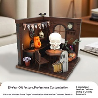 Puzzle Kayu 3D DIY Rumah Halloween Model Cetak UV Rakitan Tangan Dekorasi Festival Edukatif OEM Kustom