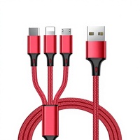 Câble USB en nylon 3 en 1 avec logo personnalisé, câble de charge 3 en 1/3in1, câble de charge pour téléphone de type C Android, câble USB 3 en 1
