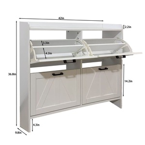 White Modern Fence Shoe Cabinet 4 Flip <b>Drawers</b> Space Saving Entryway Organizer for Living Room - Product Image 4