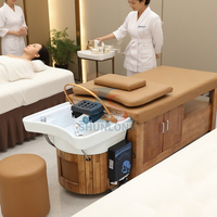 Prix d'usine Mobilier de salon moderne en bois Lavage des cheveux Tête de spa Water Therapy Lit avec shampoing thaï avec rangement