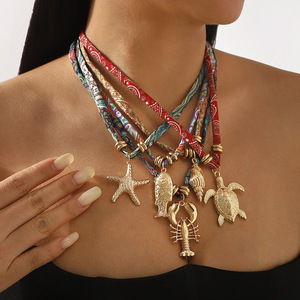 Collana con ciondolo in lega Ocean Wind, accessorio in tessuto con motivo colorato per donna, abbigliamento estivo, disponibile direttamente dalla fabbrica. - Product Image 3