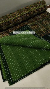 Indian Kantha Quilt Handmade Eco-Friendly Washable Vintage Style Bedspread Throw Blanket 100% Cotton Queen/Twin Size Rajasthan - Product Image 4