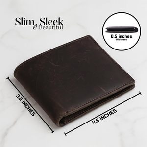 Portefeuille fin anti-RFID DEMVRI pour homme en cuir pleine fleur marron, 8 emplacements pour cartes, 2 fenêtres pour documents d'identité - Product Image 2