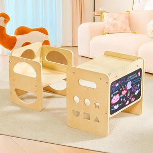 Chaise à hauteur réglable escabeau en <span class=keywords><strong>bois</strong></span> pour tout-petits ensemble 2 en <span class=keywords><strong>1</strong></span> Table et chaise de sevrage Montessori pour enfants de <span class=keywords><strong>1</strong></span> à 3 ans - Product Image 2