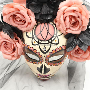 Máscara de Calavera del Día de los muertos con rosas Rosas y <span class=keywords><strong>tul</strong></span> negro Fiesta de cosplay de Halloween y accesorio temático de boda - Product Image 4