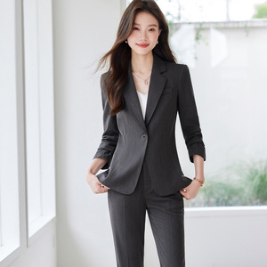 Women's Brown Business Suit Set Slim Fit Anti-Wrinkle Polyester Worsted Commute Style 2025 Autumn Winter - Product Image 2