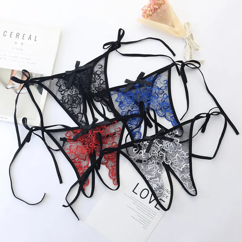 Women's Panties Underwear Lingerie Sexy Embroidery Transparent flower Lace Thong Panty Sexy G String