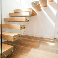 Escalier flottant cantilever haut de gamme pour intérieur, marches en bois massif naturel, escalier suspendu pour villa de luxe