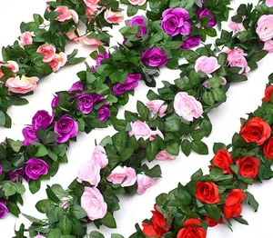 Artificial Rose Vine Flowers Plants Flower Vine For Wedding Table Runner Flower Garden Craft Silk Cloth Artificial Rose Rattan