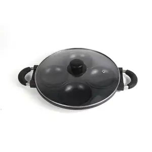 4 lỗ kim loại nhôm trứng bánh Mock đồ nấu nướng Die Cast Frying Pan với kính có nắp đậy