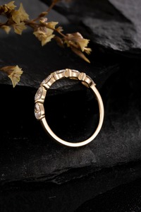 Bague demi-cercle en or massif 14 carats avec diamant taille marquise, style simple, bijoux - Product Image 3